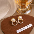 Elegant Korean Style Gold Alloy Pearl Stud And Drop Earrings With Rhinestone Crystal Accents For Women Earrings view 2