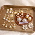 Elegant Korean Style Gold Alloy Pearl Stud And Drop Earrings With Rhinestone Crystal Accents For Women Earrings view 1