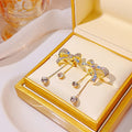 Elegant Korean Style Rhinestone Bow Knot Asymmetric Dangle Studs Luxury Sweet Girl Alloy Zircon Earrings view 2