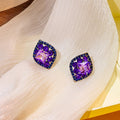 Luxury Geometric Purple Zircon Rhinestone Diamond Shape Studs With Blue Micro Pave Alloy Earrings view 3