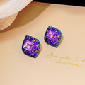 Luxury Geometric Purple Zircon Rhinestone Diamond Shape Studs With Blue Micro Pave Alloy Earrings view 2