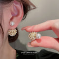 Real Gold Plated Alloy Hollow Sphere Pearl Cluster Stud Earrings French Light Luxury Style view 1