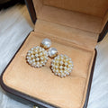 Real Gold Plated Alloy Hollow Sphere Pearl Cluster Stud Earrings French Light Luxury Style view 2