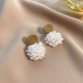 Elegant Contrast Color Round Enamel Studs With Clustered Faux Pearl Bead Drops For Women Earrings view 2