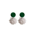 Elegant Contrast Color Round Enamel Studs With Clustered Faux Pearl Bead Drops For Women Earrings view 5