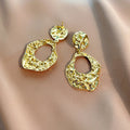 Vintage Irregular Hollow Geometric Textured Metal Alloy Drop Dangle Statement Luxury Women's Earrings view 3