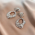 Vintage Irregular Hollow Geometric Textured Metal Alloy Drop Dangle Statement Luxury Women's Earrings view 2