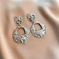Vintage Irregular Hollow Geometric Textured Metal Alloy Drop Dangle Statement Luxury Women's Earrings view 4