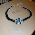 Korean Light Luxury Alloy Camellia Flower Rhinestone Crystal Clavicle Necklace view 3