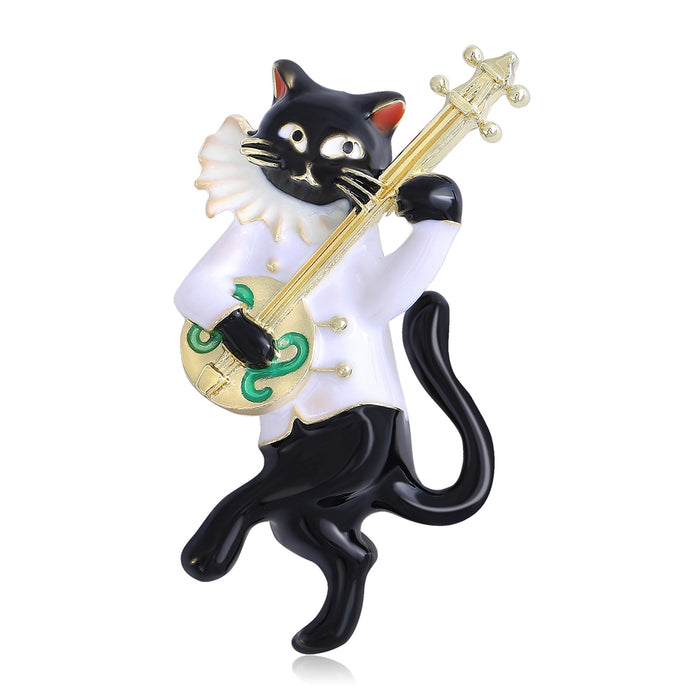 Alloy Enamel Musical Cat Brooch Pin For Women Apparel