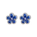 Copper Micro Pave Zircon Blue Flower Stud Earrings Sweet Forest Style Floral Jewelry for Women view 5