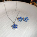 Copper Micro Pave Zircon Blue Flower Stud Earrings Sweet Forest Style Floral Jewelry for Women view 1