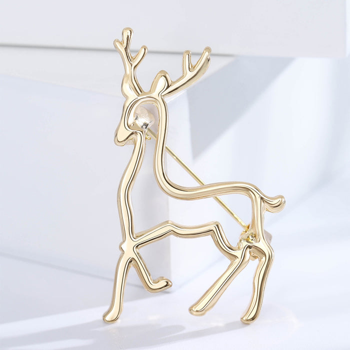 Alloy Polished Deer Brooch Pin For Christmas Holiday Animal Accessories