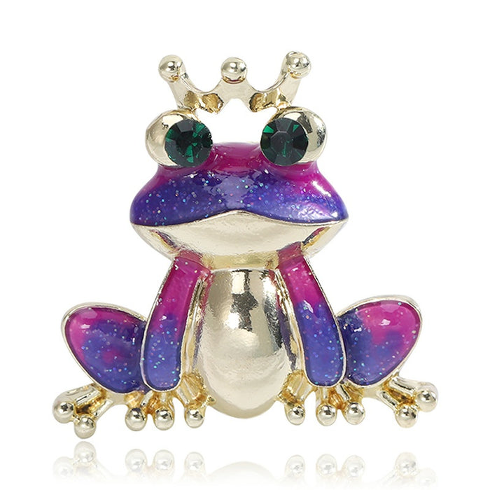 Alloy Enamel Crown Frog Brooch For Shirt And Coat Decoration