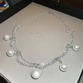French Light Luxury Alloy Double Layer Pearl Rhinestone Chain Necklace For Women view 4
