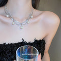 French Light Luxury Alloy Double Layer Pearl Rhinestone Chain Necklace For Women view 3