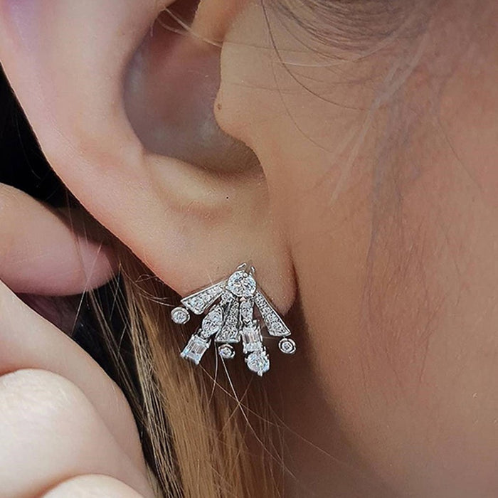 Sparkling Firework Stud Earrings For Women Sweet Geometric Zircon Slimming Fashion Jewelry