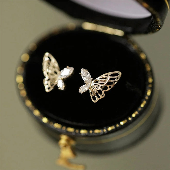 Japanese Korean Hollow Butterfly Stud Earrings, Elegant Mini Simple Ear Jewelry For Students