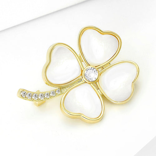 Alloy Mother Of Pearl Clover Brooch Pin For Suit Decoration