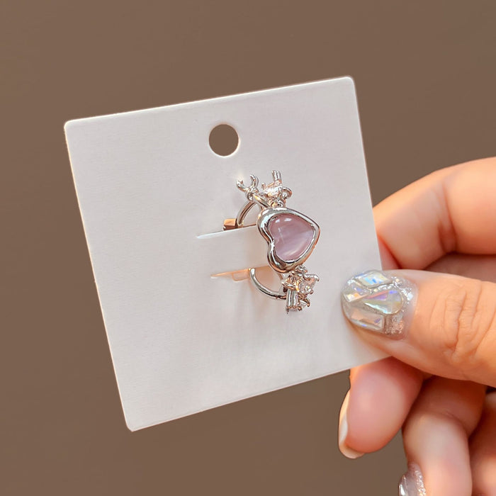 Romantic Pink Rhinestone Thorn Heart Adjustable Index Finger Ring For Girls