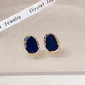 Vintage Irregular Geometric Navy Blue Enamel Alloy Gold Rim Minimalist Design Stud Earrings view 2