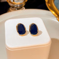 Vintage Irregular Geometric Navy Blue Enamel Alloy Gold Rim Minimalist Design Stud Earrings view 4