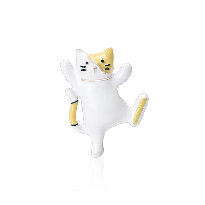 Alloy Enamel Dancing Cat Brooch Pin Cute Cartoon Animal Jewelry