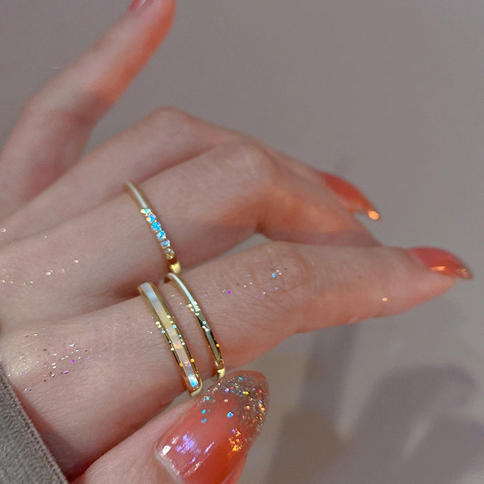 Gold Plated Alloy Zircon Double Layer Open Geometric Circle Bangle Ring For Women