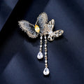 French Light Luxury Alloy Zircon Butterfly Chain Tassel Brooch For Women's Suit view 1