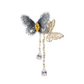 French Light Luxury Alloy Zircon Butterfly Chain Tassel Brooch For Women's Suit view 5