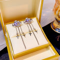 Elegant Rhinestone Heart Cloud Star Clip On Long Tassel Chain Earrings for Women Jewelry Earrings view 2