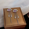 Elegant Rhinestone Heart Cloud Star Clip On Long Tassel Chain Earrings for Women Jewelry Earrings view 3