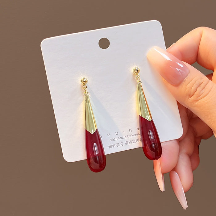 Vintage Red Teardrop Alloy Acrylic Dangle For Women Elegant Wedding Party Spring Festival Earrings