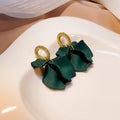 Vintage Dark Green Wrinkled Petal Tassel Alloy Rhinestone Stud Luxury Statement Earrings view 3