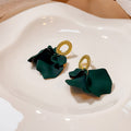 Vintage Dark Green Wrinkled Petal Tassel Alloy Rhinestone Stud Luxury Statement Earrings view 2
