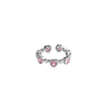 Japanese Korean Sweet Heart Pink Rhinestone Ring Niche Fashion Adjustable Open Index Finger Ring view 5
