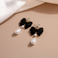 Elegant Vintage Red Velvet Bow Pearl Drop With Rhinestone Crystal Stud Women's Party Earrings view 3