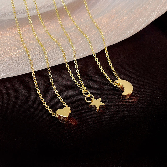 Rose Gold Star Heart Pendant Clavicle Necklace For Women, Korean Japanese Simple Fashion Jewelry