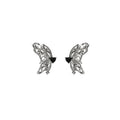 Elegant Hollow Butterfly Asymmetric Studs With Black Heart Zircon Rhinestone Alloy Silver Needle Earrings view 5