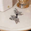 Elegant Hollow Butterfly Asymmetric Studs With Black Heart Zircon Rhinestone Alloy Silver Needle Earrings view 3