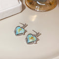 Elegant Hollow Heart Blue Crystal Rhinestone Drop Studs Sweet Creative Korean Fashion Earrings view 2