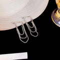 Vintage Alloy Metal Long Chain Tassel Hoop Stud Earrings For Women Elegant Layered Jewelry Earrings view 3