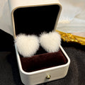 Elegant Korean French White Plush Pom Pom Alloy Studs, Minimalist Luxury Soft Fur Ball Earrings view 3