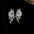 Copper Zircon Leaf Tassel Drop Earrings French Light Luxury Fashion OL Style view 4