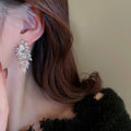 Copper Zircon Leaf Tassel Drop Earrings French Light Luxury Fashion OL Style view 3