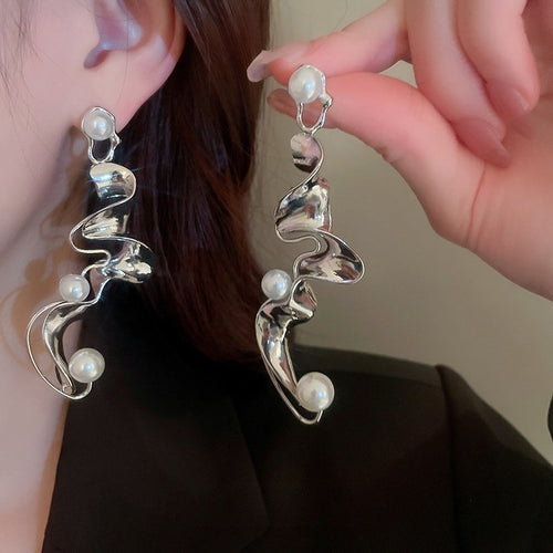 Irregular Twisted Alloy Metal Drop Earrings, Statement Minimalist Style For Women