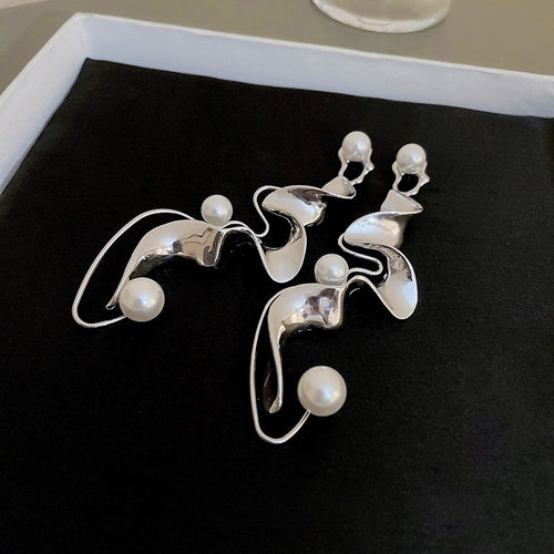 Irregular Twisted Alloy Metal Drop Earrings, Statement Minimalist Style For Women