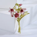Alloy Enamel Orchid Flower Brooch For Elegant Apparel Decoration view 6