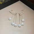 Alloy Rhinestone Pearl Tassel Clip-on Earrings, Korean Elegant Long Geometric OL Style view 3