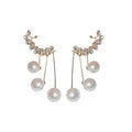 Alloy Rhinestone Pearl Tassel Clip-on Earrings, Korean Elegant Long Geometric OL Style view 5